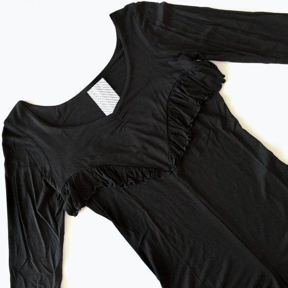 Majaco - Ruffle Bodysuit/Leotard with 3/4 Sleeves - Black - 38 - S - Picture 1 of 8